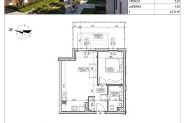 Rzut - Mieszkanie na sprzedaż 2 pokoje o powierzchni 43,74 m² - numer M.B7.00.29 w Osiedle Harmonia bud. B7