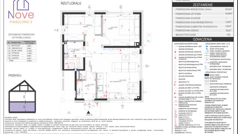 Rzut - Dom na sprzedaż 3 pokoje o powierzchni 54,8 m² - numer G1.1 w Nove Piaseczno 2 etap G