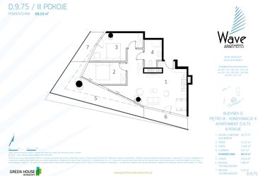 Rzut - Mieszkanie na sprzedaż 3 pokoje o powierzchni 67,78 m² - numer D.9.75 w Wave Międzyzdroje Resort & Spa