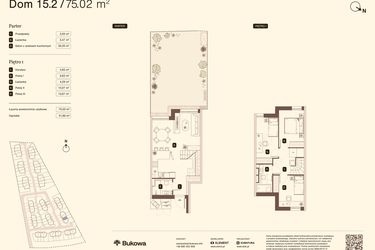 Rzut - Mieszkanie na sprzedaż 4 pokoje o powierzchni 75,02 m² - numer 15.2 w Bukowa