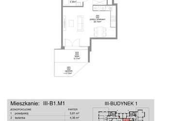Rzut - Mieszkanie na sprzedaż 1 pokój o powierzchni 35,27 m² - numer III-B1.M1 w Strefa Cegielnia 3