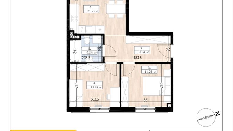 Rzut - Mieszkanie na sprzedaż 3 pokoje o powierzchni 57,55 m² - numer C2/0/1 w ACCANTO