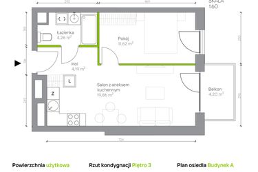 Rzut - Mieszkanie na sprzedaż 2 pokoje o powierzchni 39,93 m² - numer A.3.1 w Jesionowa Vita