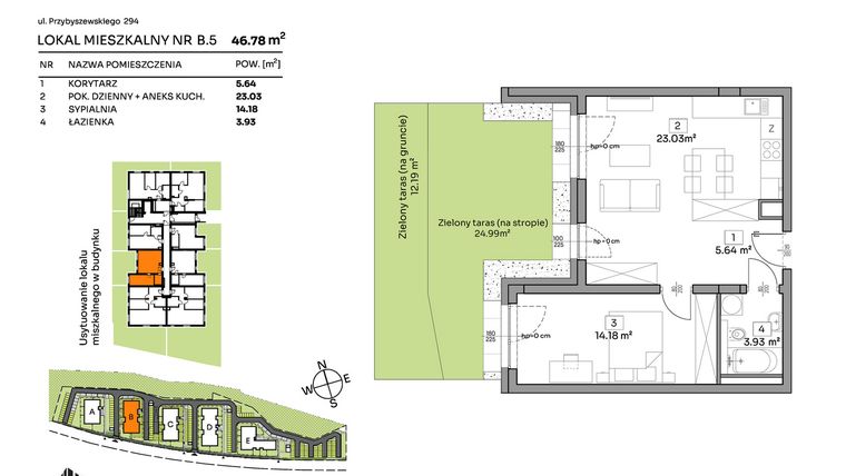 Rzut - Mieszkanie na sprzedaż 2 pokoje o powierzchni 46,78 m² - numer B.5 w Och!Widzew