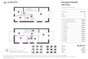 Rzut - Mieszkanie na sprzedaż 5 pokoi o powierzchni 90,1 m² - numer 13-21.A.1.18 w Murapol Osiedle Ferrovia