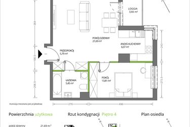 Rzut - Mieszkanie na sprzedaż 2 pokoje o powierzchni 52,81 m² - numer 1/014 w Krakowska Vita