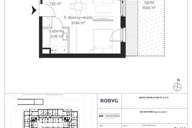 Rzut - Mieszkanie na sprzedaż 1 pokój o powierzchni 37,12 m² - numer J.0M11 w Nadmotławie Apartments etap J