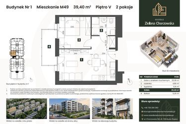 Rzut - Mieszkanie na sprzedaż 2 pokoje o powierzchni 39,4 m² - numer B1.M49 w Osiedle Zielona Chorzowska