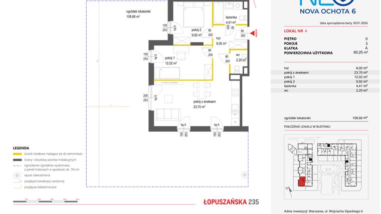 Rzut - Mieszkanie na sprzedaż 3 pokoje o powierzchni 60,25 m² - numer 4 w Neo Nova Ochota 6