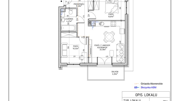 Rzut - Mieszkanie na sprzedaż 3 pokoje o powierzchni 54,67 m² - numer 3 w Harmonia bud. M3