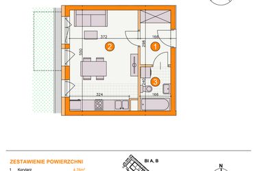 Rzut - Mieszkanie na sprzedaż 1 pokój o powierzchni 28,35 m² - numer BI/C4 w Osiedle Bocianie Gniazdo 2
