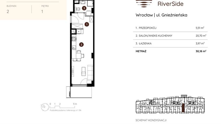 Rzut - Mieszkanie na sprzedaż 1 pokój o powierzchni 30,18 m² - numer 2.A.1.02 w Murapol RiverSide