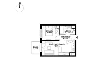 Rzut - Mieszkanie na sprzedaż 2 pokoje o powierzchni 35,22 m² - numer A21 w FUTURO