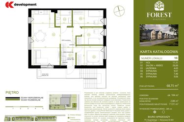 Rzut - Mieszkanie na sprzedaż 4 pokoje o powierzchni 68,75 m² - numer 1B w Wiązowna Forest