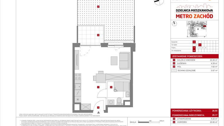 Rzut - Mieszkanie na sprzedaż 1 pokój o powierzchni 28,5 m² - numer D.86 w Dzielnica Mieszkaniowa Metro Zachód - etap 8.2
