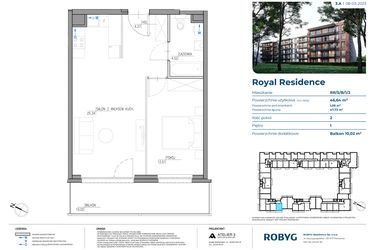 Rzut - Mieszkanie na sprzedaż 2 pokoje o powierzchni 46,64 m² - numer RR/5/B/1/2 w Royal Residence 5