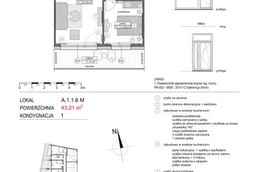 Rzut - Mieszkanie na sprzedaż 2 pokoje o powierzchni 43,14 m² - numer A.1.1.6M w Mikołajki Apartamenty