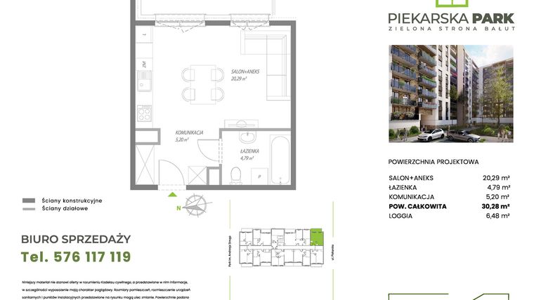 Rzut - Mieszkanie na sprzedaż 1 pokój o powierzchni 30,28 m² - numer B3.2 w Piekarska Park