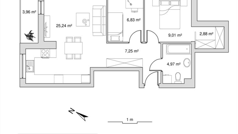 Rzut - Mieszkanie na sprzedaż 3 pokoje o powierzchni 56,18 m² - numer 6.25 w Vela Park bud. 6