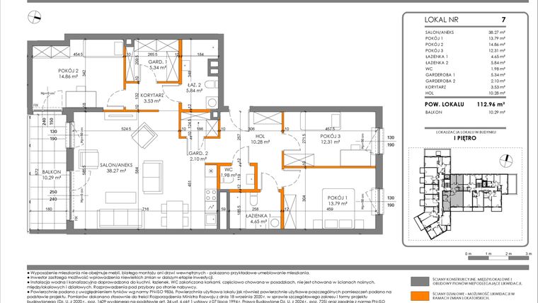 Rzut - Mieszkanie na sprzedaż 4 pokoje o powierzchni 112,96 m² - numer 7 w Tarasy Międzylesie