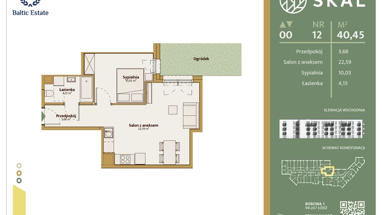 Rzut - Mieszkanie na sprzedaż 2 pokoje o powierzchni 40,12 m² - numer M.12 w Skal