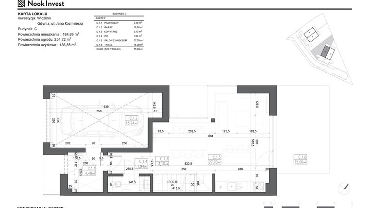Rzut - Dom na sprzedaż 5 pokoi o powierzchni 136,85 m² - numer C w Domy z ogrodami w Gdyni