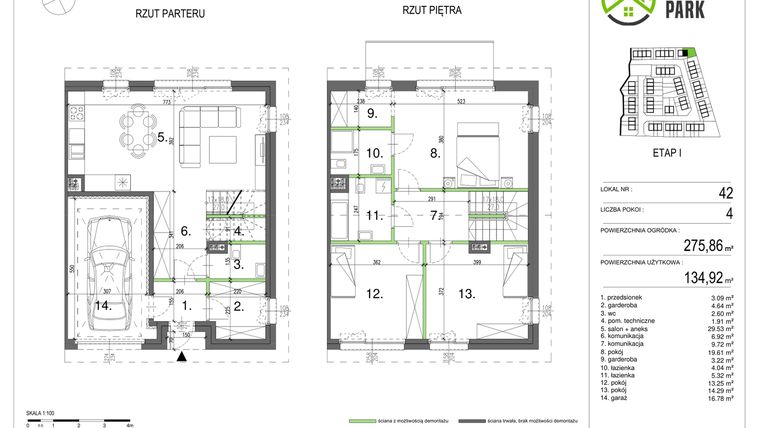 Rzut - Dom na sprzedaż 4 pokoje o powierzchni 134,92 m² - numer 42 w Klebark Park