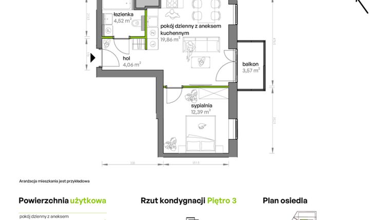 Rzut - Mieszkanie na sprzedaż 2 pokoje o powierzchni 41,75 m² - numer AA0310 w Ptasia Vita