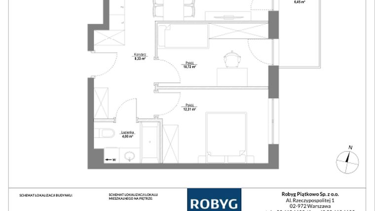 Rzut - Mieszkanie na sprzedaż 3 pokoje o powierzchni 56,22 m² - numer B.3M24 w Początek Piątkowo bud. B