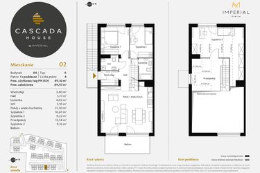 Rzut - Mieszkanie na sprzedaż 4 pokoje o powierzchni 89,44 m² - numer 4.2 w CASCADA House