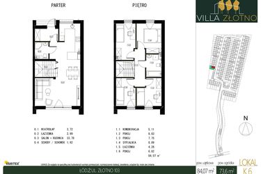 Rzut - Dom na sprzedaż 5 pokoi o powierzchni 84,7 m² - numer K6 w Villa Złotno