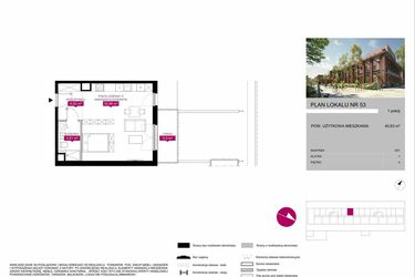 Rzut - Mieszkanie na sprzedaż 1 pokój o powierzchni 40,63 m² - numer G1.53 w Fuzja Mieszkania Loftowe