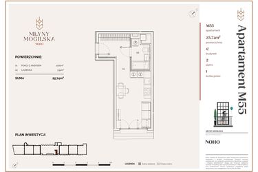 Rzut - Mieszkanie na sprzedaż 1 pokój o powierzchni 25,74 m² - numer C.55 w Młyny Mogilska