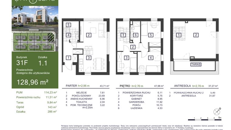 Rzut - Dom na sprzedaż 5 pokoi o powierzchni 128,96 m² - numer 31F w Osiedle Żywiczna