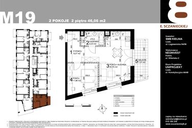 Rzut - Mieszkanie na sprzedaż 2 pokoje o powierzchni 46,06 m² - numer M19 w Sczanieckiej 8