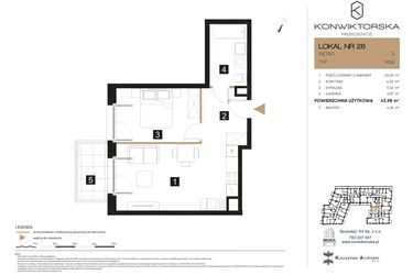Rzut - Mieszkanie na sprzedaż 2 pokoje o powierzchni 43,98 m² - numer 26 w Konwiktorska Residence