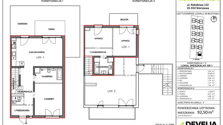 Rzut - Mieszkanie na sprzedaż 4 pokoje o powierzchni 92,5 m² - numer B11.L1 w Rokokowa Vita