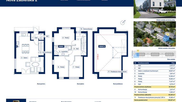 Rzut - Dom na sprzedaż 4 pokoje o powierzchni 93,99 m² - numer 1 w Nova Zabielska 2