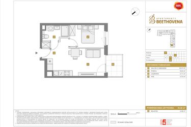 Rzut - Mieszkanie na sprzedaż 2 pokoje o powierzchni 35,4 m² - numer B99 w Apartamenty Beethovena