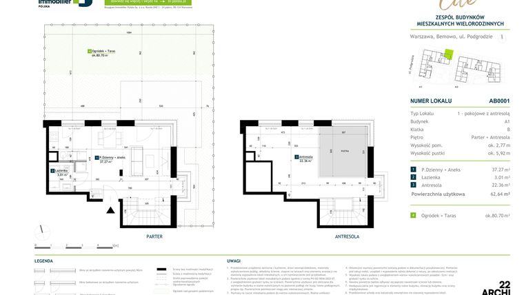 Rzut - Mieszkanie na sprzedaż 1 pokój o powierzchni 62,64 m² - numer AB0001 w Viva Cité 2