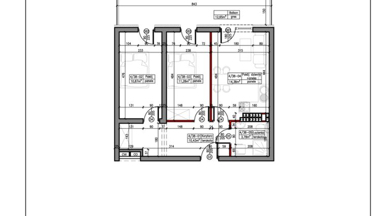 Rzut - Mieszkanie na sprzedaż 3 pokoje o powierzchni 50,74 m² - numer 38 w Janowska