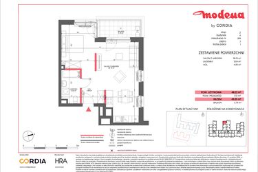 Rzut - Mieszkanie na sprzedaż 1 pokój o powierzchni 48,22 m² - numer A.089 w Modena II
