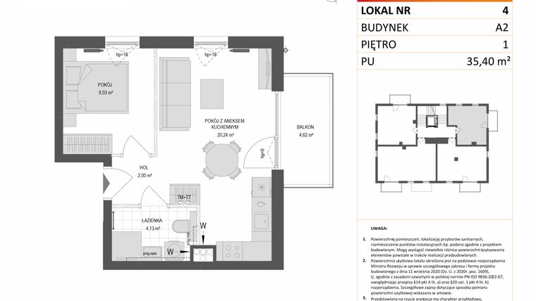 Rzut - Mieszkanie na sprzedaż 2 pokoje o powierzchni 35,4 m² - numer A2.4 w Gdańskie Zacisze