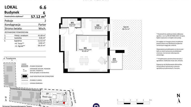 Rzut - Mieszkanie na sprzedaż 2 pokoje o powierzchni 57,12 m² - numer 6.06 w Pino Resort