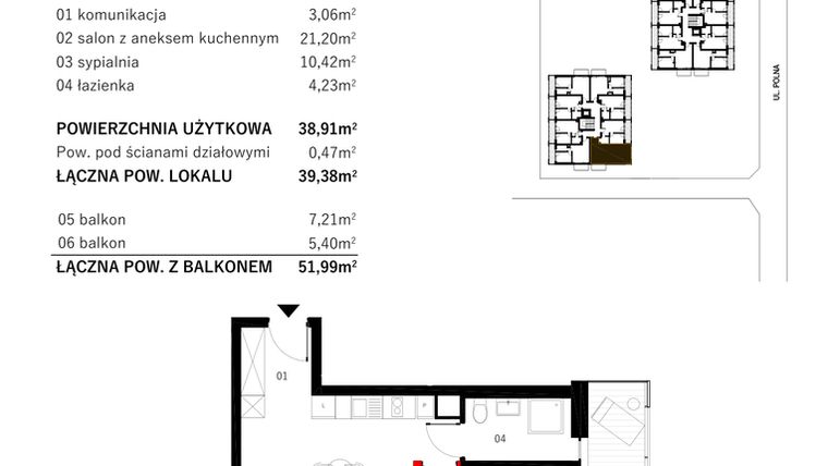 Rzut - Mieszkanie na sprzedaż 2 pokoje o powierzchni 38,39 m² - numer M7 w SUNDAY Resort Ustronie Morskie II