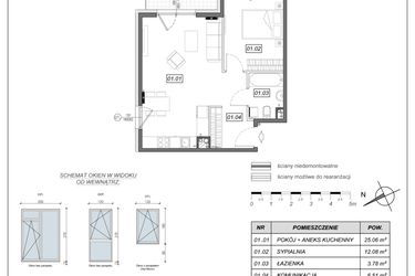 Rzut - Mieszkanie na sprzedaż 2 pokoje o powierzchni 47,43 m² - numer 9.A.01 w Nowe Południe bud. 9