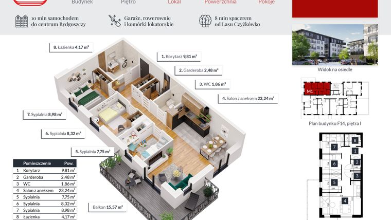 Rzut - Mieszkanie na sprzedaż 4 pokoje o powierzchni 66,61 m² - numer 1 w Tęczowy Zakątek F-14