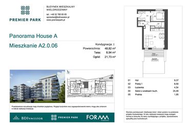 Rzut - Mieszkanie na sprzedaż 2 pokoje o powierzchni 48,82 m² - numer A2.0.06 w Premier Park II