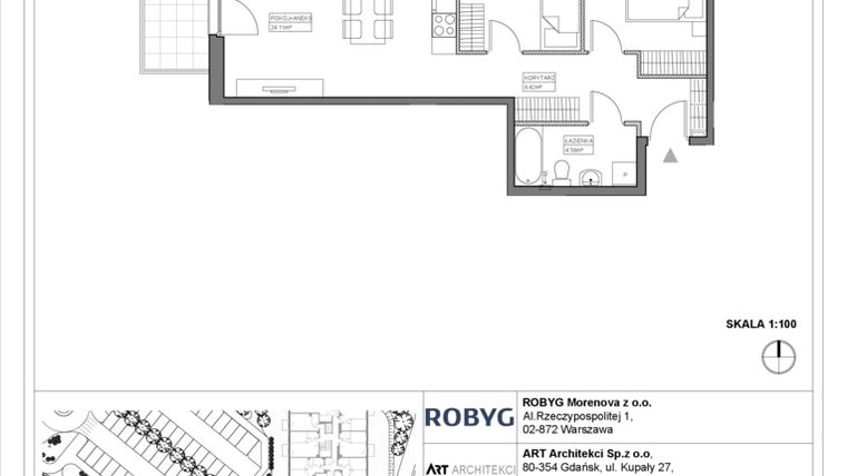 Rzut - Mieszkanie na sprzedaż 3 pokoje o powierzchni 56,19 m² - numer 3.12.3M03 w Szumilas bud. 3.11 - 3.15