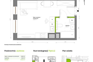 Rzut - Mieszkanie na sprzedaż 1 pokój o powierzchni 26,52 m² - numer A.2.5 w Żywiecka Vita